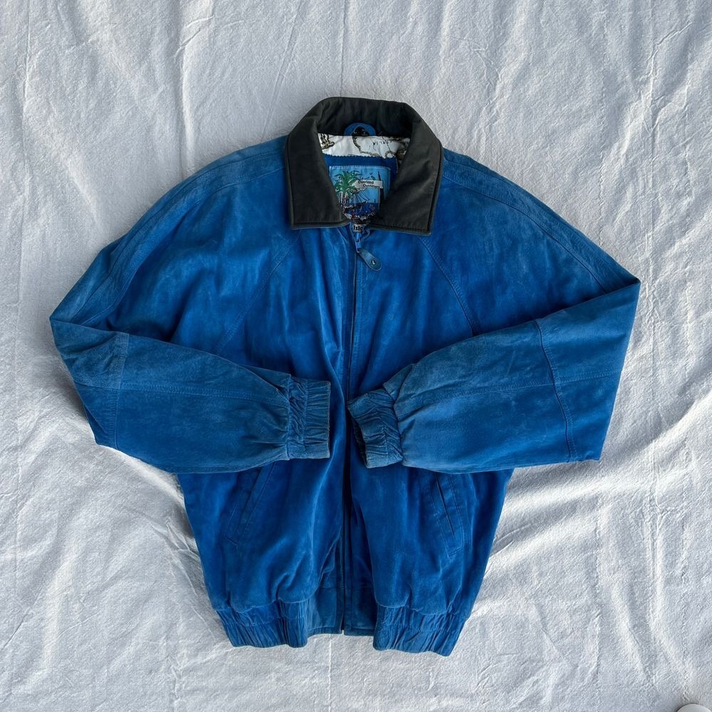 Vintage Blue Overland Outfitters Suede Leather‎ Jacket "Island Adventures"